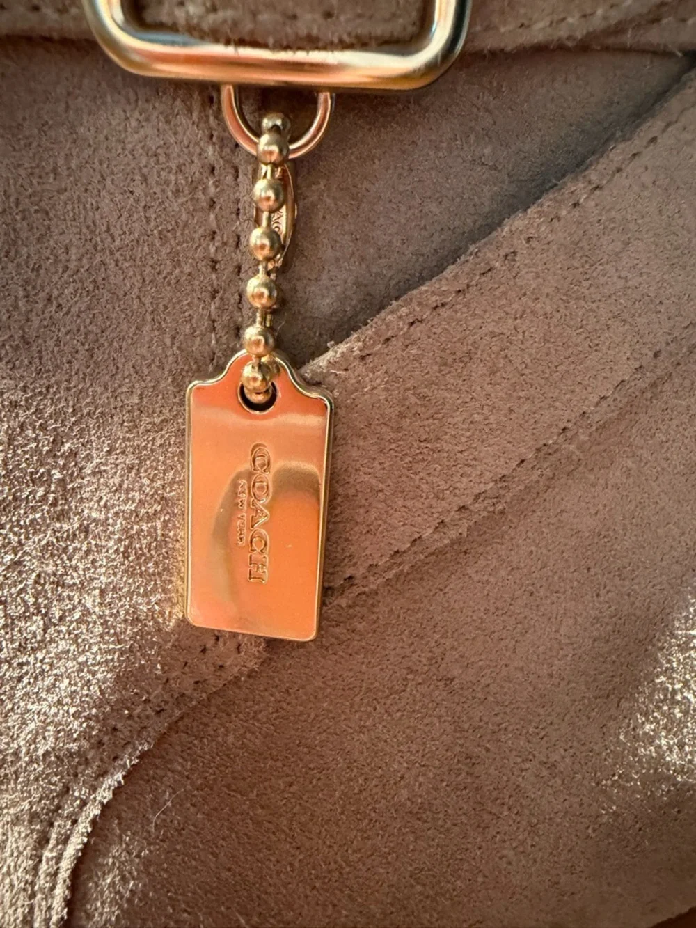 Coach Taupe Suede Ankle Booties with Buckle Charm - Picture 3 of 14